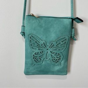 Teal Butterfly Crossbody Purse